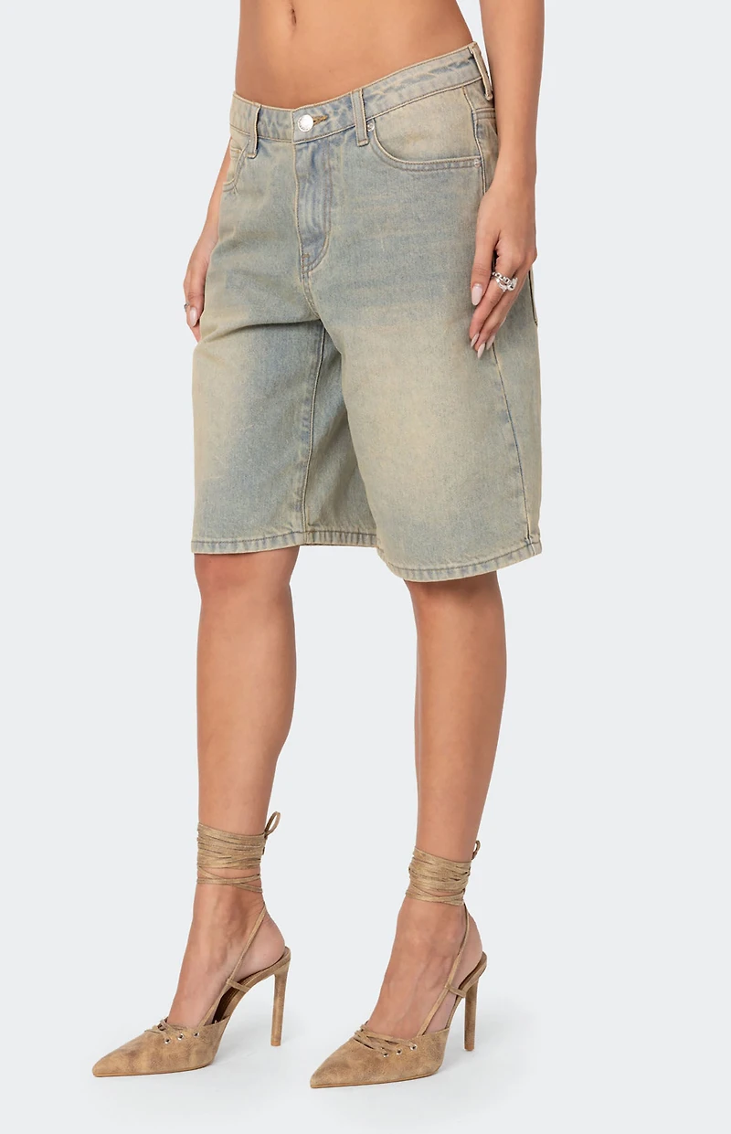 Edikted Shira Washed Denim Bermuda Shorts