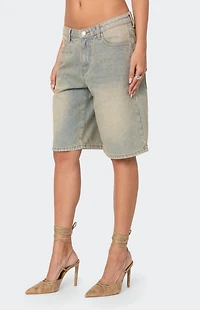 Edikted Shira Washed Denim Bermuda Shorts