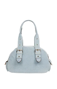 True Religion Blue Denim Multi Patch Satchel Bag