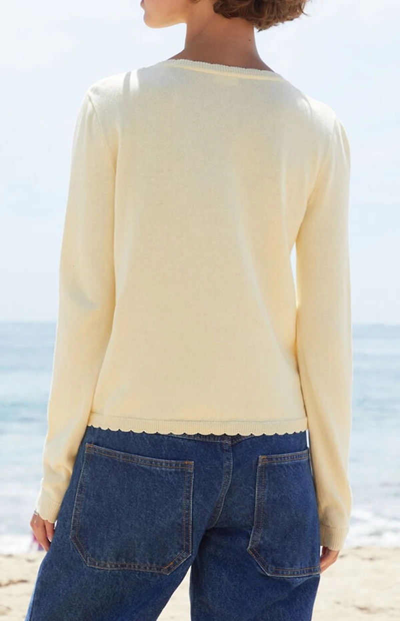 John Galt Yellow Zoe Scalloped Cardigan