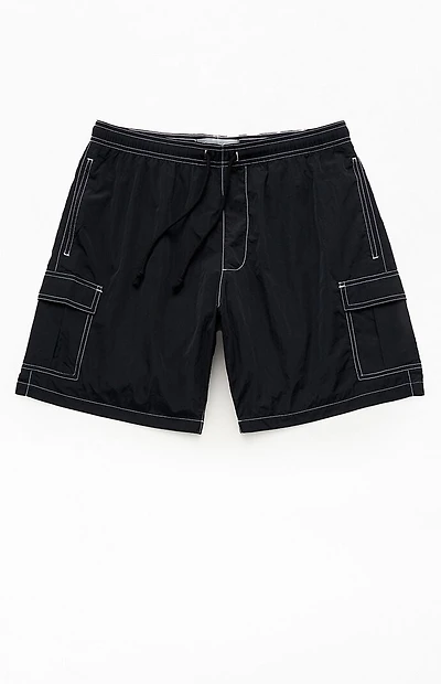 Pacsun Black Baggy Cargo Crinkle 8" Swim Trunks
