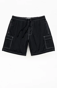 Pacsun Black Baggy Cargo Crinkle 8" Swim Trunks