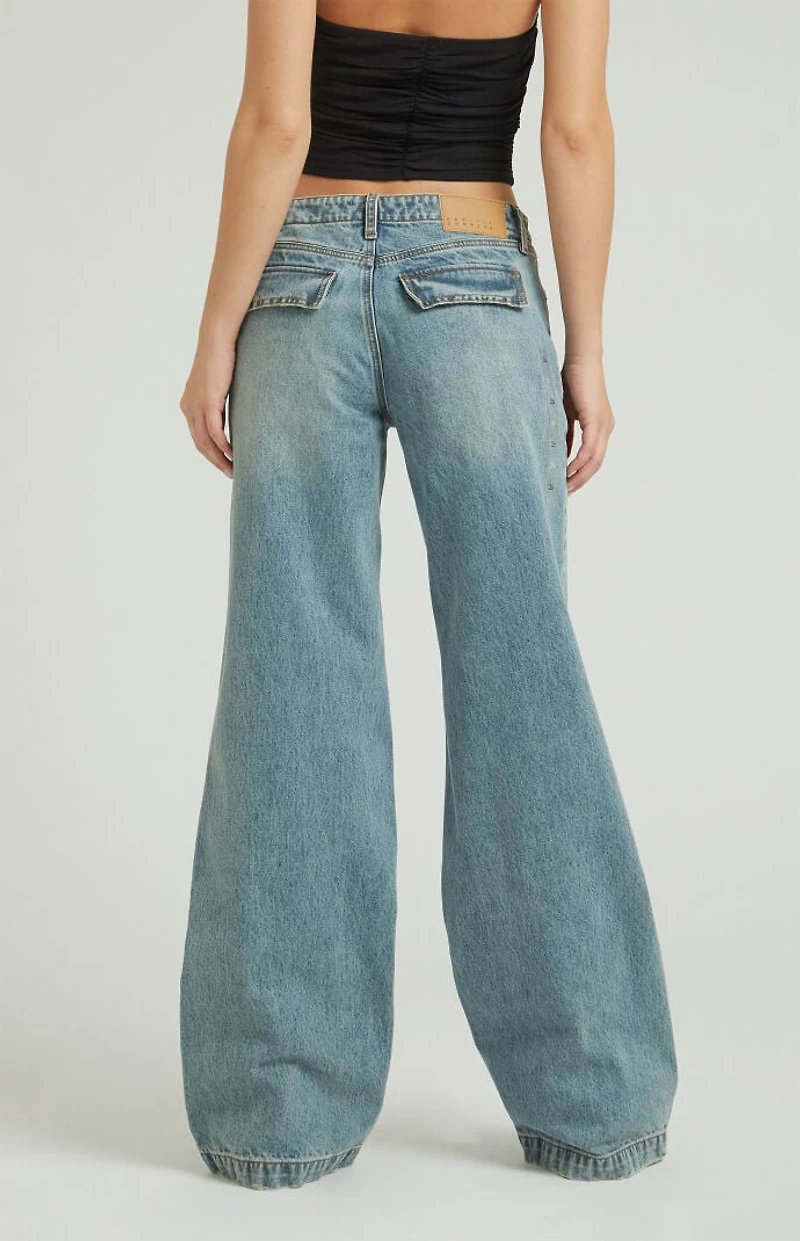 Pacsun Casey Low Rise Baggy Jeans Patch Pocket Medium Indigo