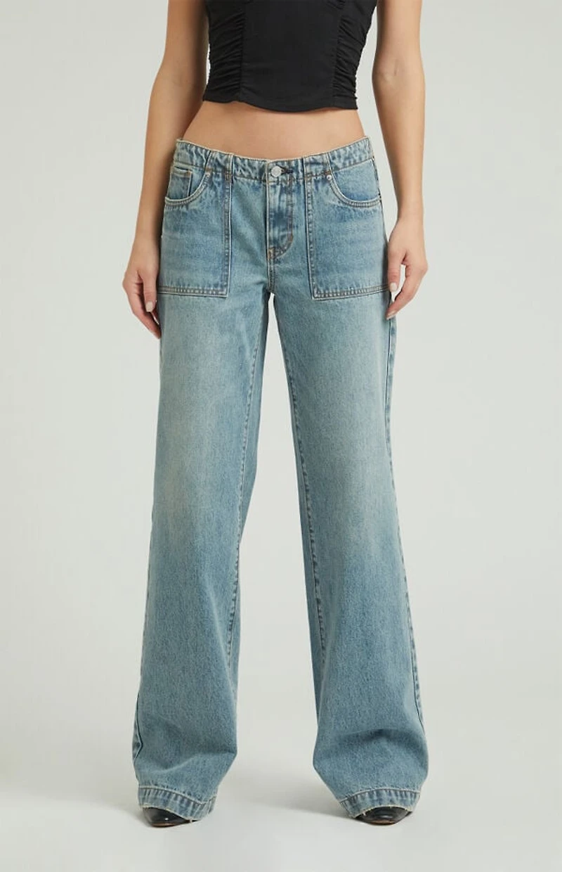 Pacsun Casey Low Rise Baggy Jeans Patch Pocket Medium Indigo