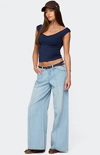 Edikted Angeline Wide v Neck Top