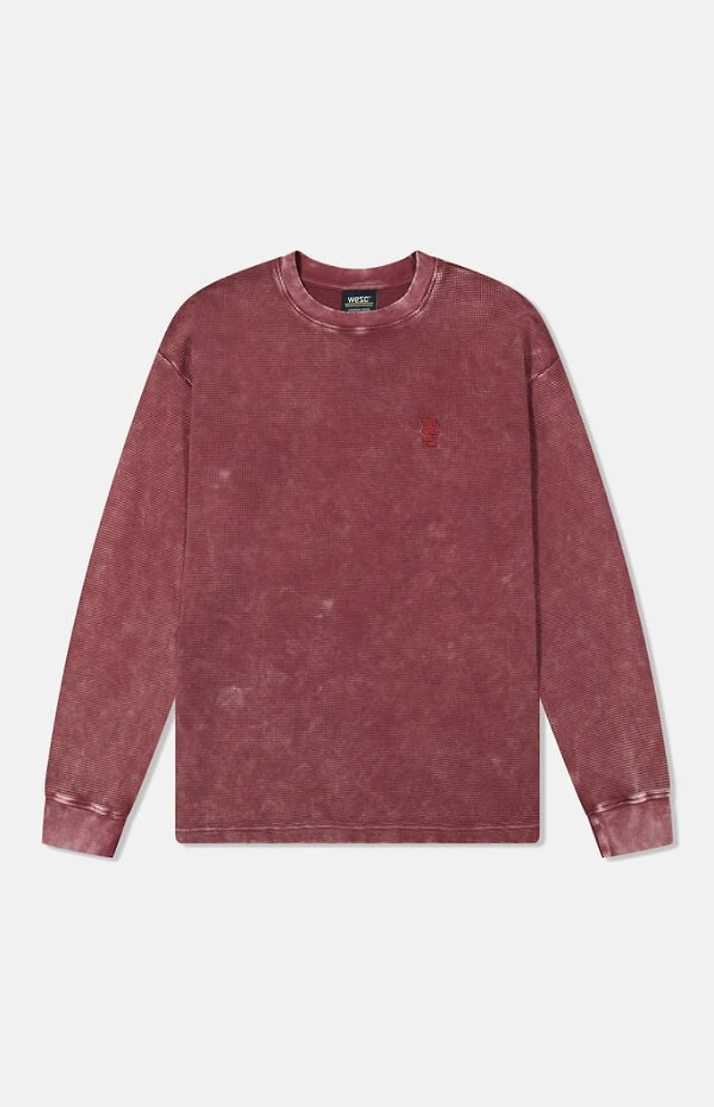 WeSC America Inc Red Thermal Enzyme Washed Vertical Logo Long Sleeve T-Shirt
