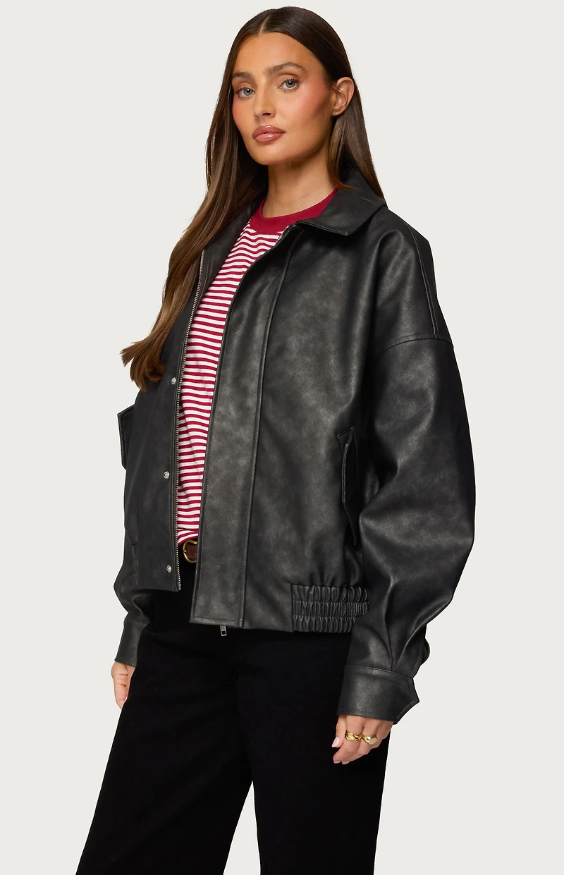Edikted Mori Oversized Faux Leather Jacket