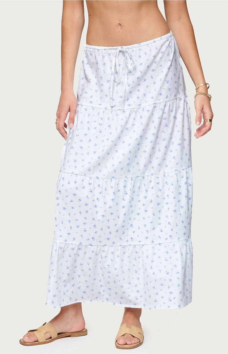 Edikted Charley Floral Tiered Maxi Skirt