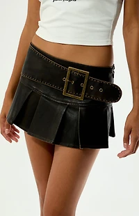 PLAY PALM ANGELS Faux Leather Belted Low Rise Mini Skirt