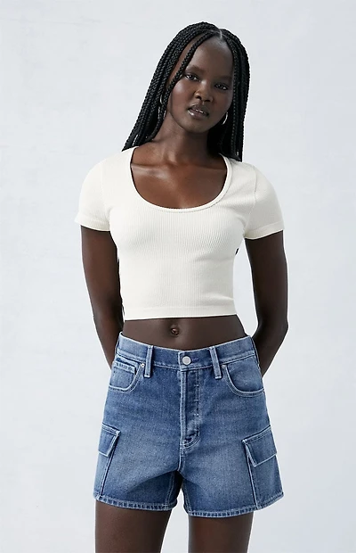 Pacsun Medium Indigo High Waisted Girlfriend Cargo Shorts