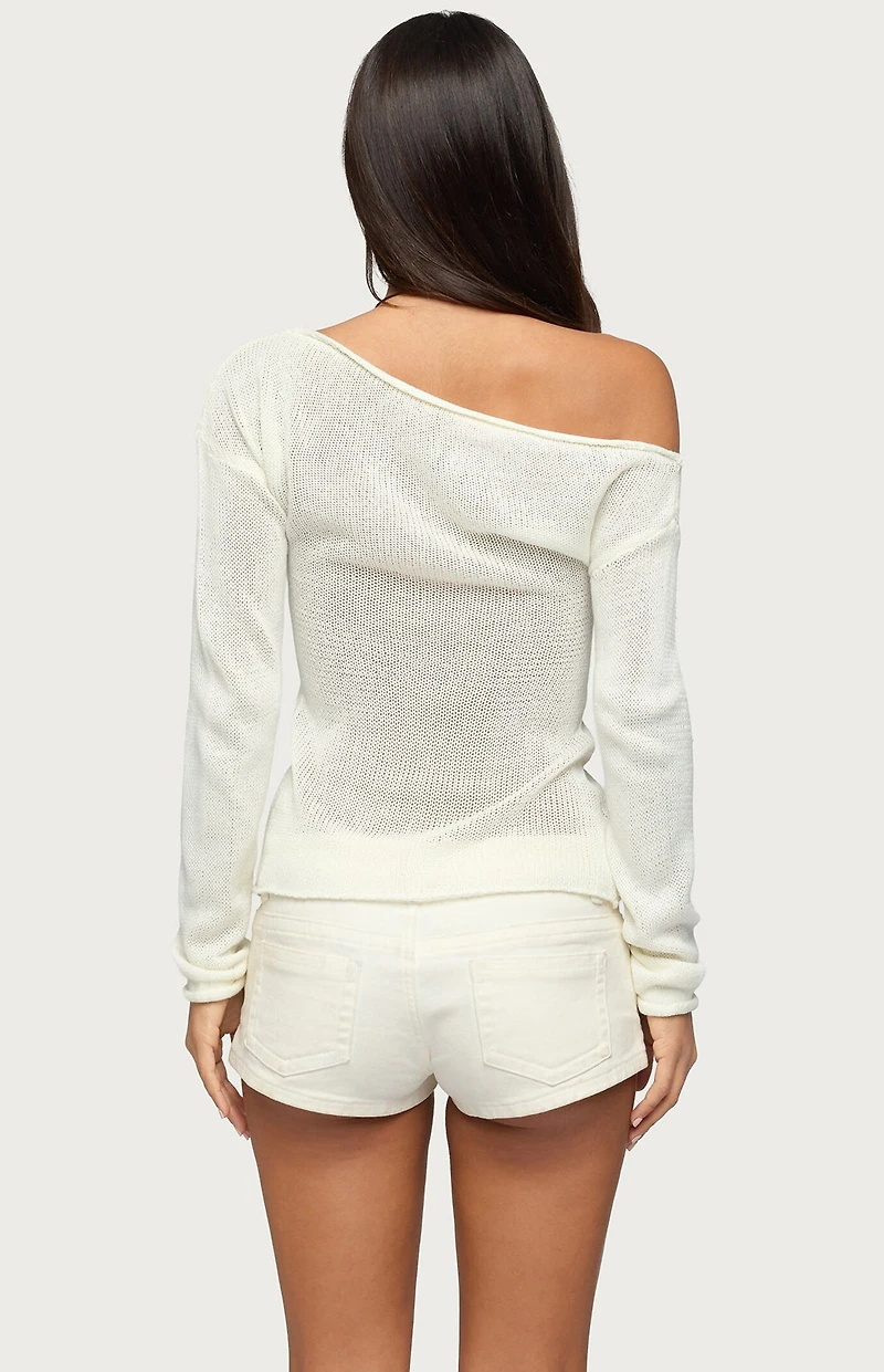 Edikted Violete Off Shoulder Sheer Sweater