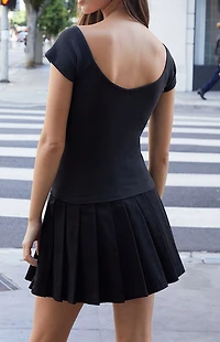 John Galt Black V-Neck Off-The-Shoulder Top