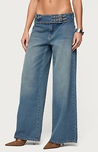 Edikted Double Buckle Low Rise Jeans
