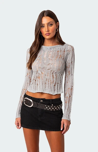 Edikted Open Back Metallic Knit Top