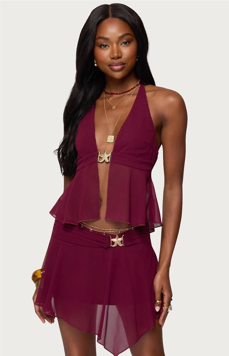 Edikted Sea Star Chiffon Split Front Top