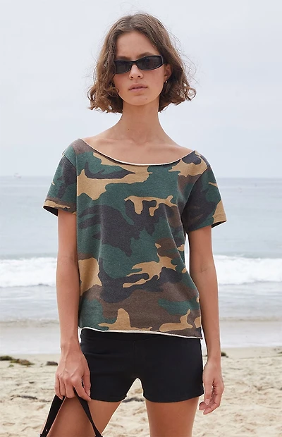 John Galt Robyn Camo Off-The-Shoulder Top