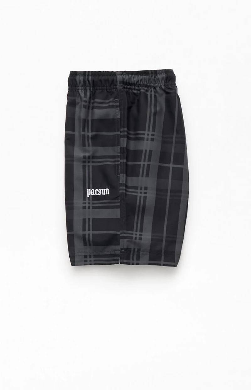 Pacsun Black Plaid Eco 6.5" Swim Trunks
