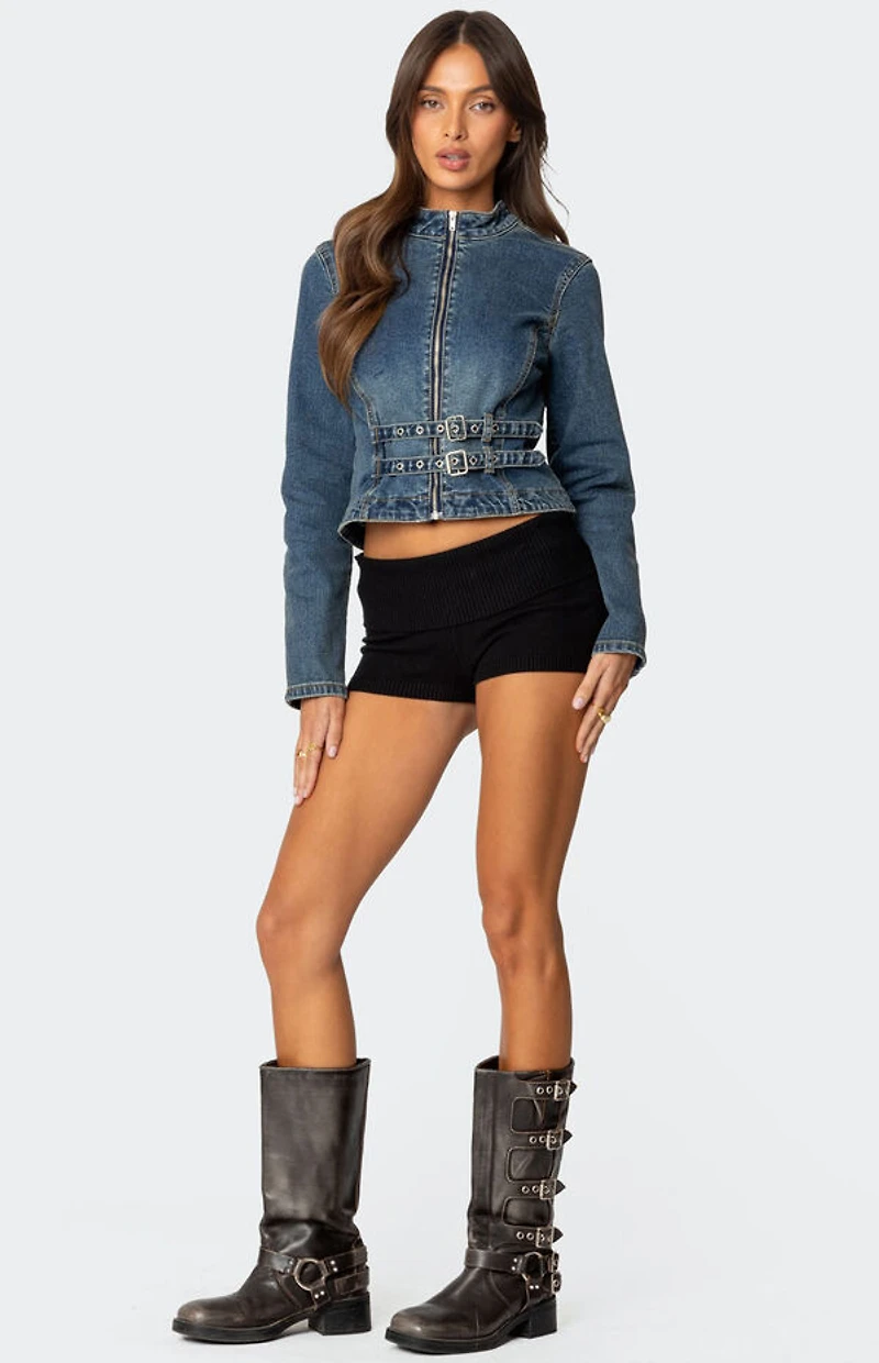 Edikted Double Buckle Denim Jacket