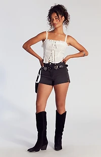 Pacsun Black Button Flap Denim Mom Shorts