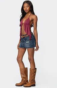 Edikted Hunter Distressed Denim Mini Skirt
