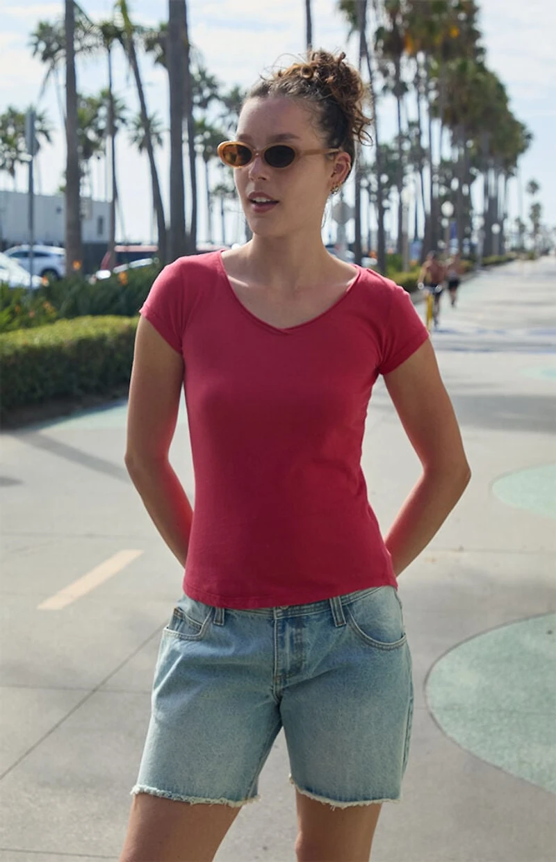 John Galt Red V-Neck Top