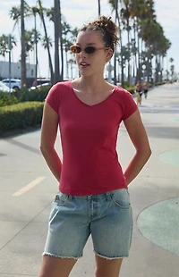 John Galt Red V-Neck Top