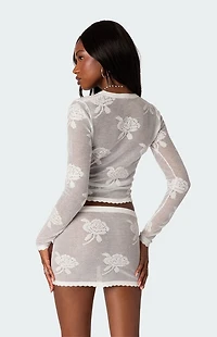 Edikted Saga Embroidered Sheer Knit Top