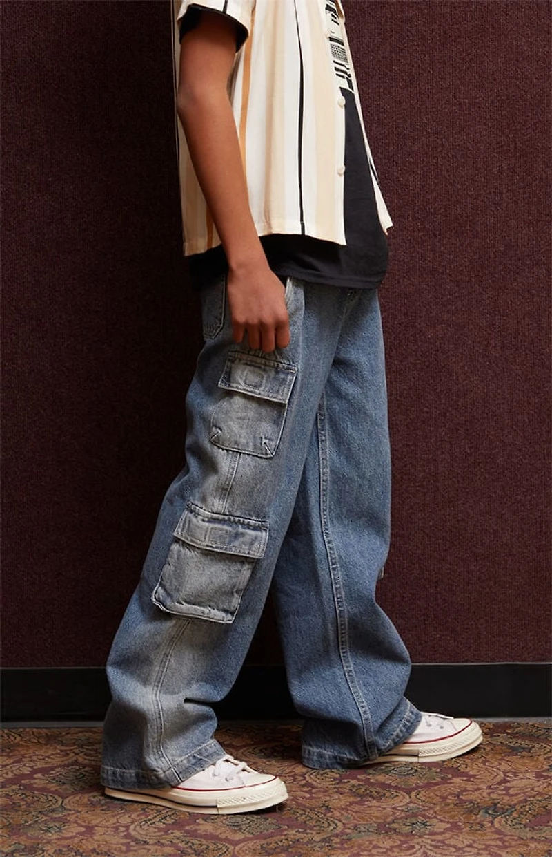 Pacsun Kids Medium Indigo Baggy Cargo Jeans