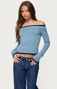 Edikted Kezzie Contrast Off Shoulder Knit Top