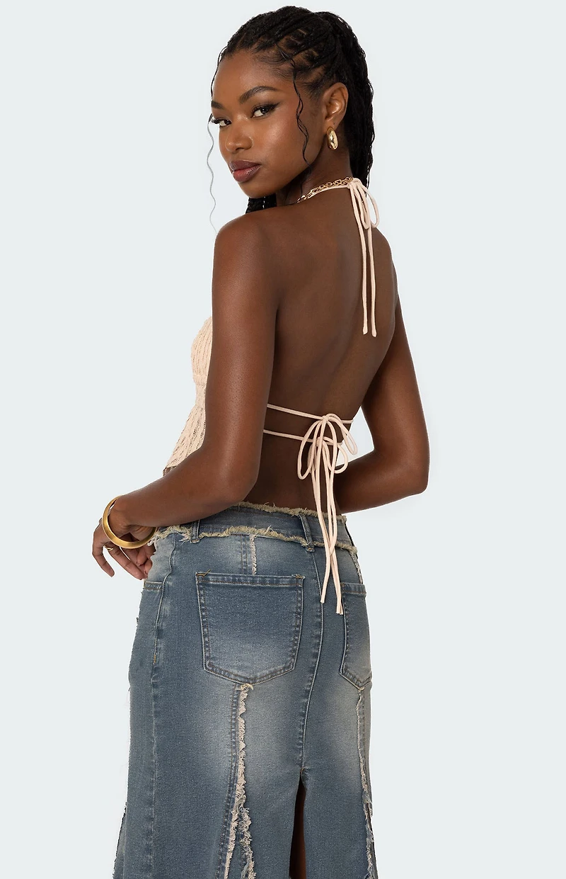 Edikted Anaya Textured Open Back Halter Top