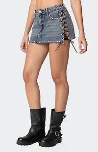 Edikted Casey Lace Up Denim Mini Skirt