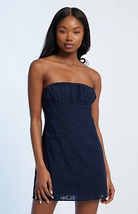 LA Hearts Eyelet Strapless Mini Dress