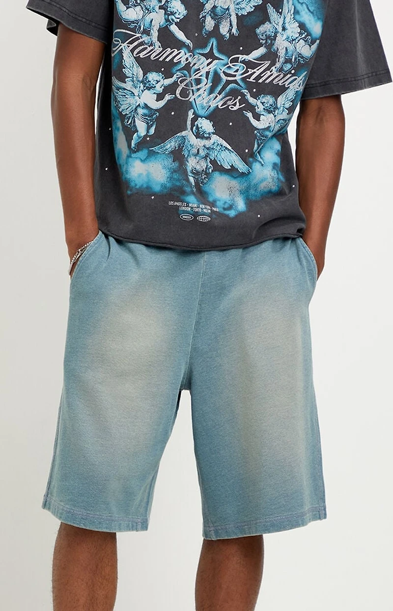 Pacsun Washed Blue Fleece Baggy Sweat Shorts
