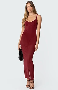 Edikted Mesh Built Bodysuit Maxi Dress