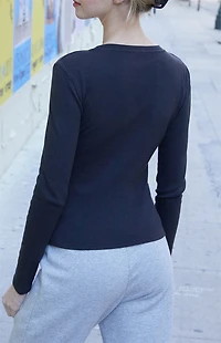 John Galt Black Basic Crew Neck Long Sleeve Top