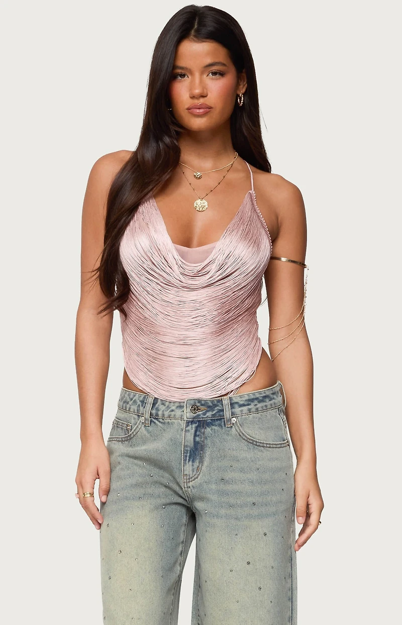 Edikted Elenie Fringed Cowl Neck Top