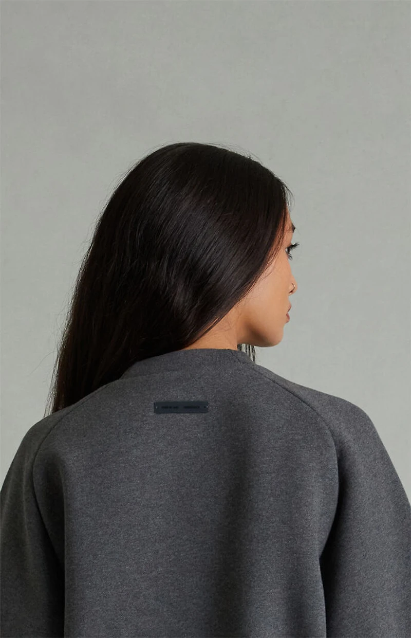 Fear of God ESSENTIALS Women's Charcoal Heather '90s Embossed Raglan Cropped Crew Neck Sweatshirt