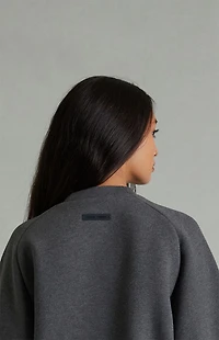 Fear of God ESSENTIALS Women's Charcoal Heather '90s Embossed Raglan Cropped Crew Neck Sweatshirt