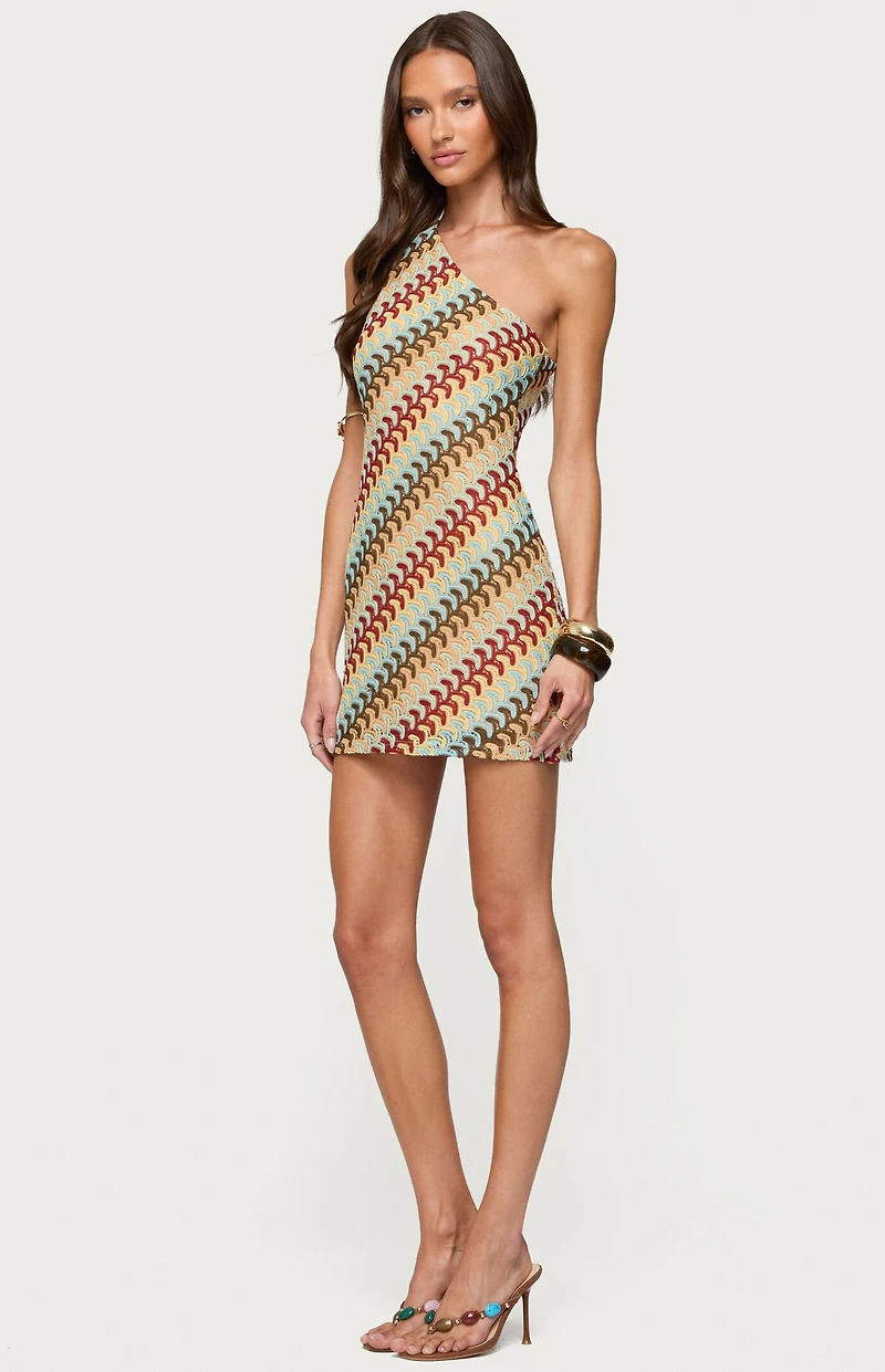Edikted Agua Zigzag One Shoulder Mini Dress