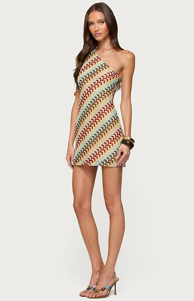 Edikted Agua Zigzag One Shoulder Mini Dress