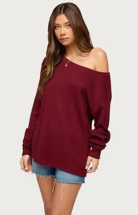 Edikted Damari Off Shoulder Oversized Waffle Top