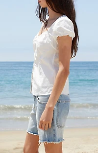 John Galt White Lace Button Top