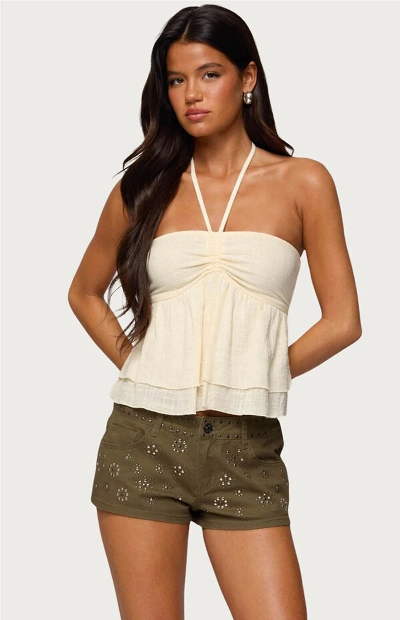 Edikted Layered Linen Look Babydoll Halter Top
