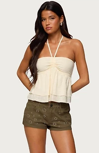 Edikted Layered Linen Look Babydoll Halter Top