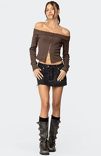 Edikted Clementine Low Rise Denim Micro Skort