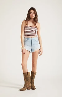Pacsun Ivy High Waisted Festival Jean Shorts Ripped Button Fly Light Blue