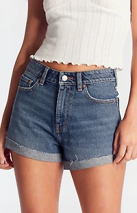 Pacsun Dark Indigo Roll Cuff Denim Mom Shorts