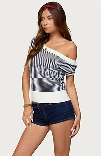 Edikted Lottey Striped Off Shoulder Knit Top