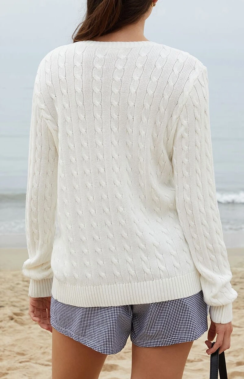 John Galt White Amalie Cable Knit Cardigan