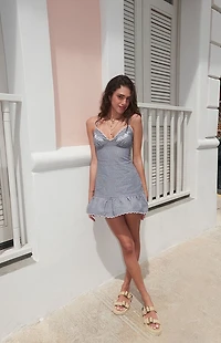 Beverly and Beck Gemma Striped Embroidered Mini Dress